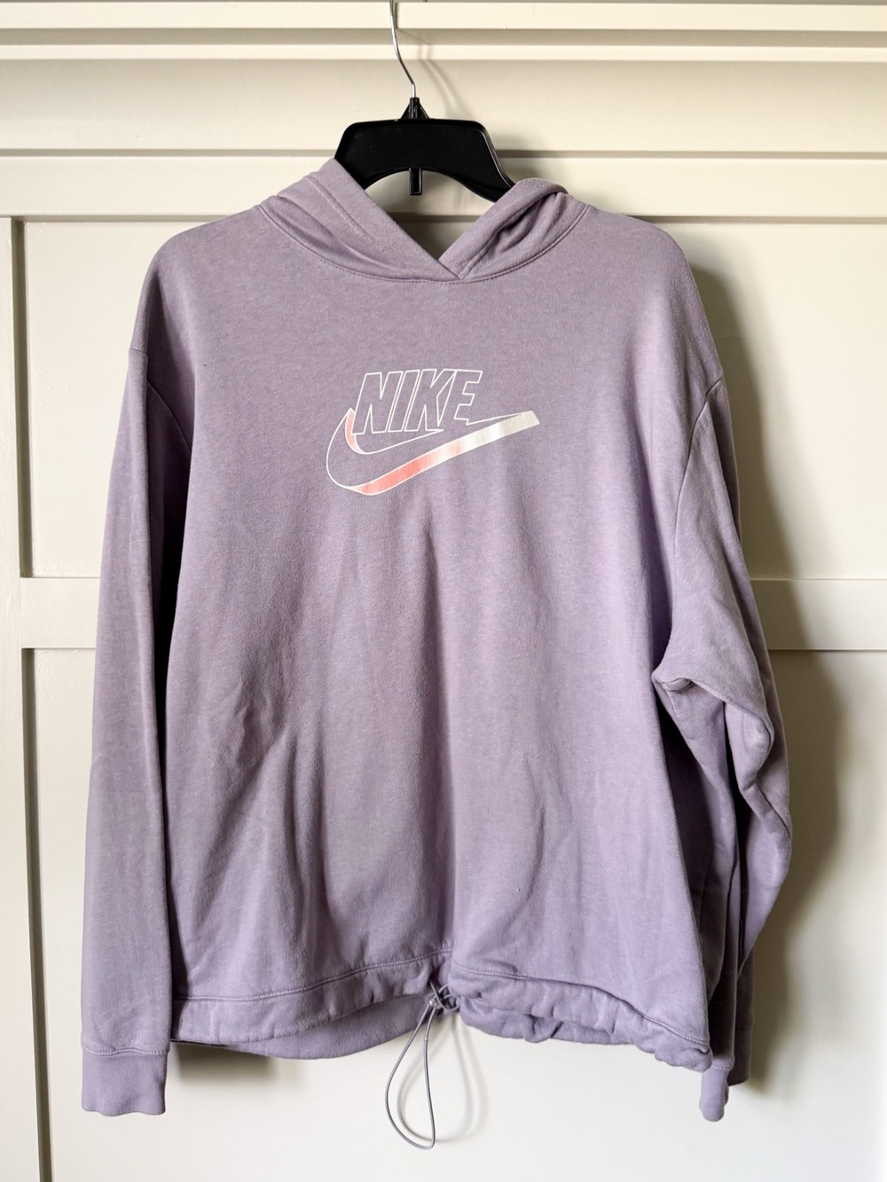 Nike Lavender Pullover Hoodie Drawcord Hem Oversized Logo Women's XL